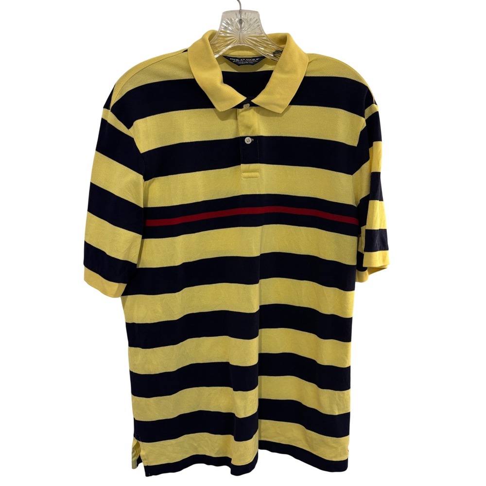 Polo Golf Ralph Lauren Polo Shirt Mens M Yellow Navy Striped Athletic Fit